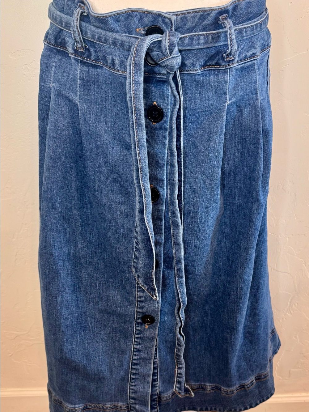 ELOQUII Plus Size Denim Skirt Size 28 Medium Wash Button Front Tie Waist
